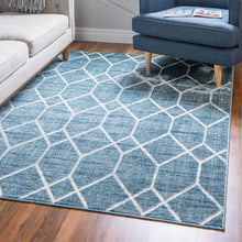 Load image into Gallery viewer, Matrix Trellis Deco Rug in Blue