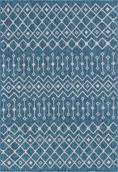Outdoor Tribal Trellis Rug in Teal