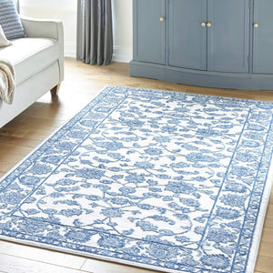 Floral Boston Rug in Ivory/Blue